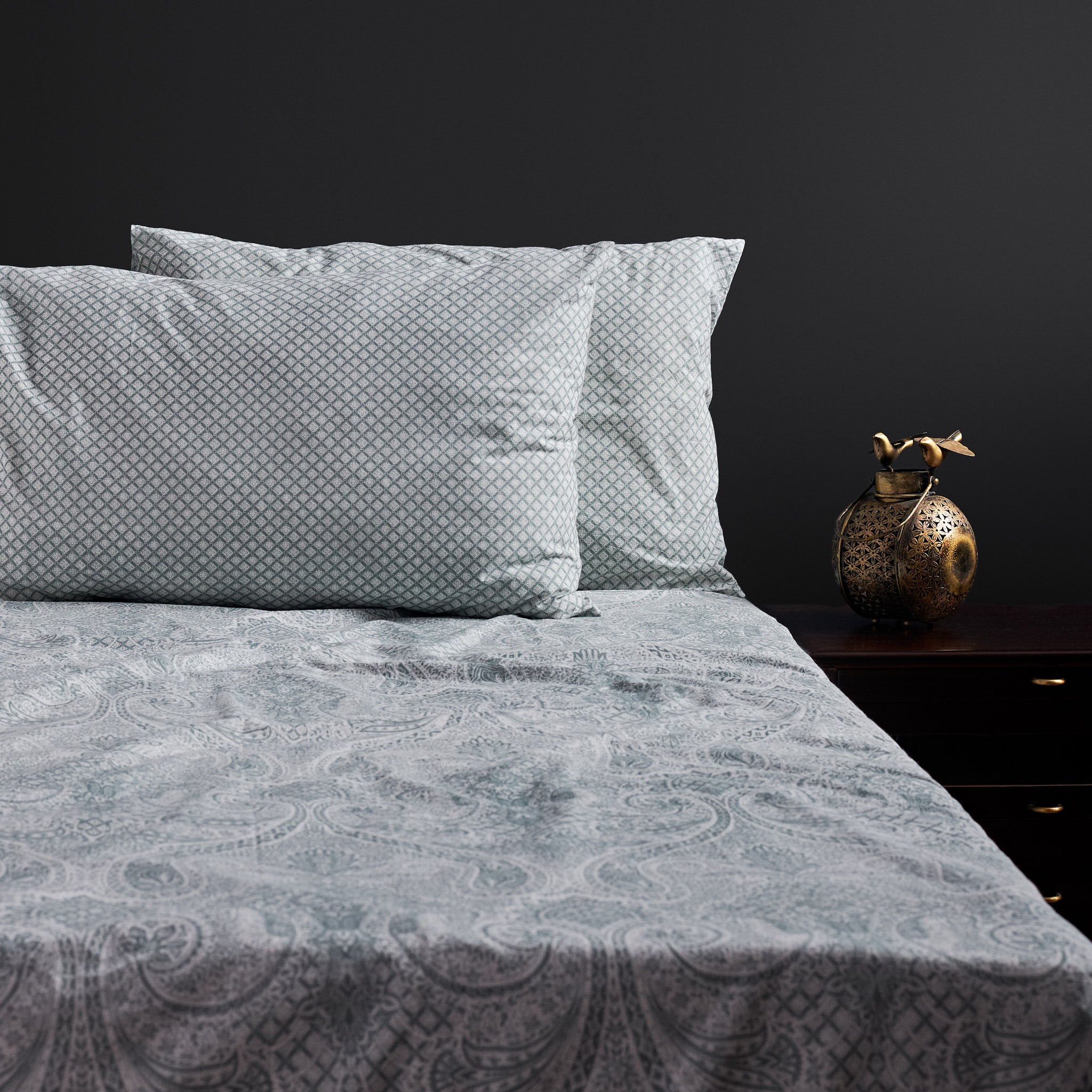 Paisley Jaal Teal Blue Bedsheet & Pillow Cover Set