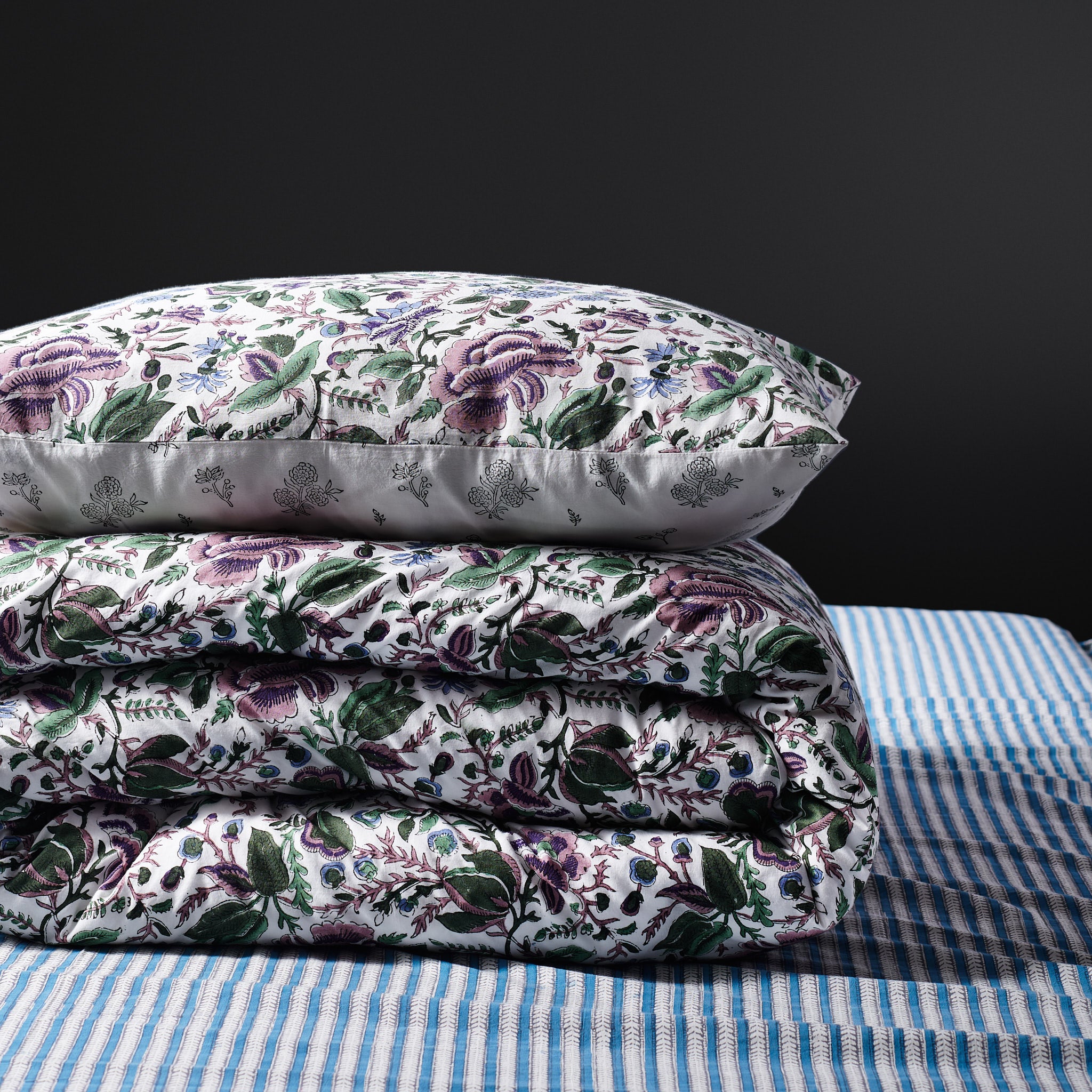 Jamila Blue Reversible Duvet Cover & Pillow Set