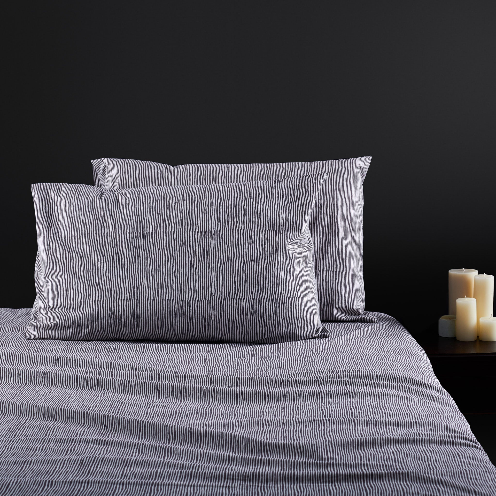 Crayon Stripe Charcoal Bedsheet & Pillow Cover Set
