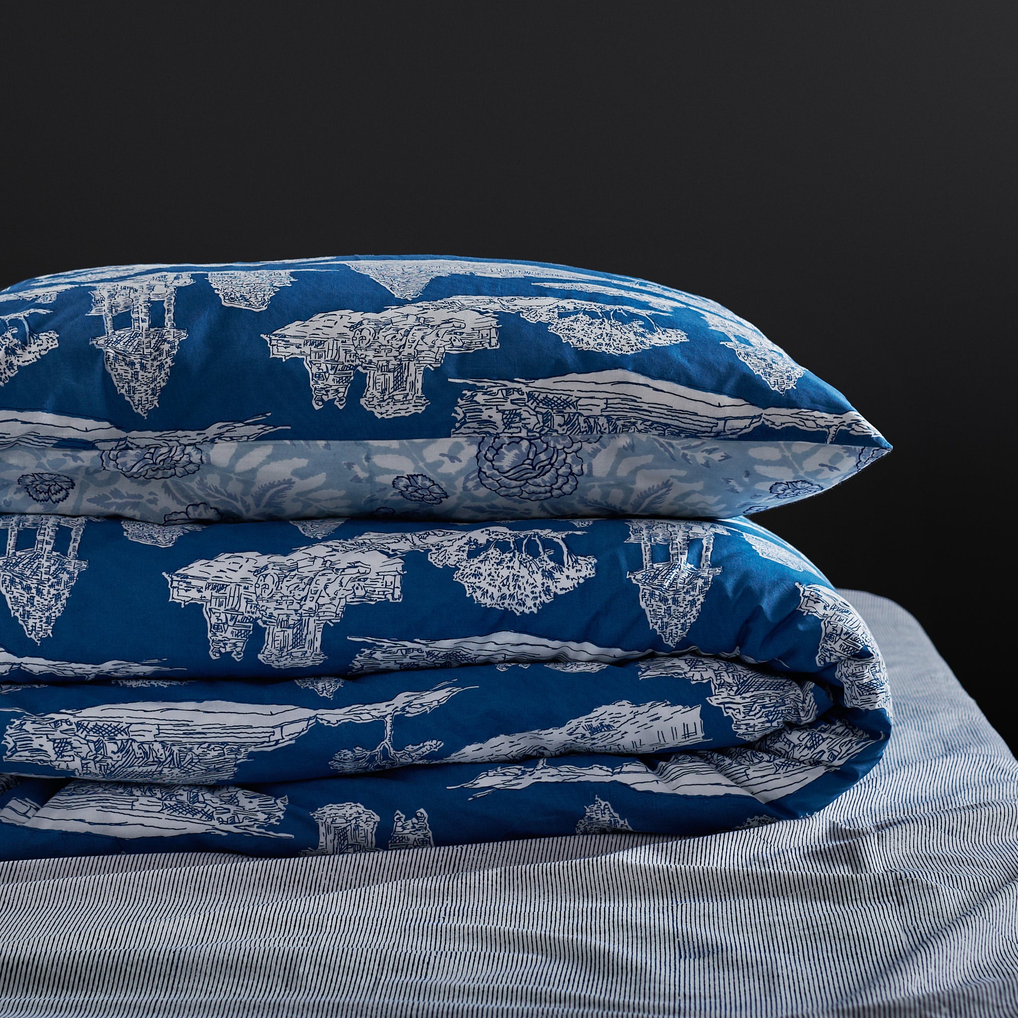 Vedika Indigo Reversible Duvet Cover & Pillow Set