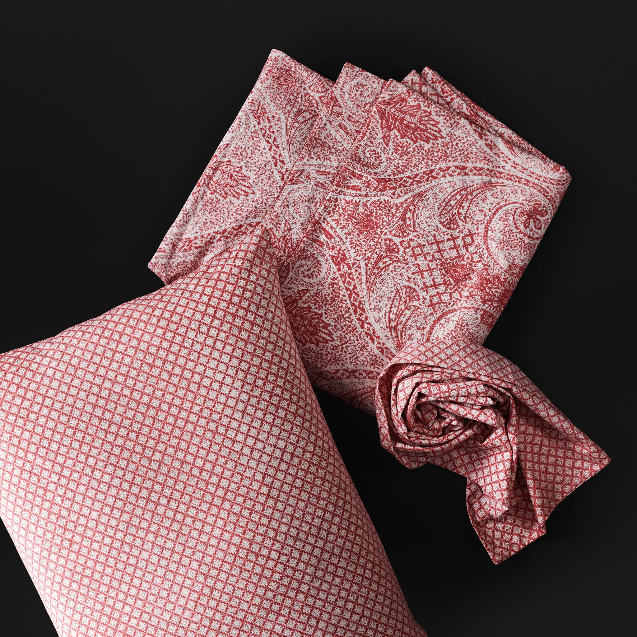 Paisley Jaal Coral Bedsheet & Pillow Cover Set