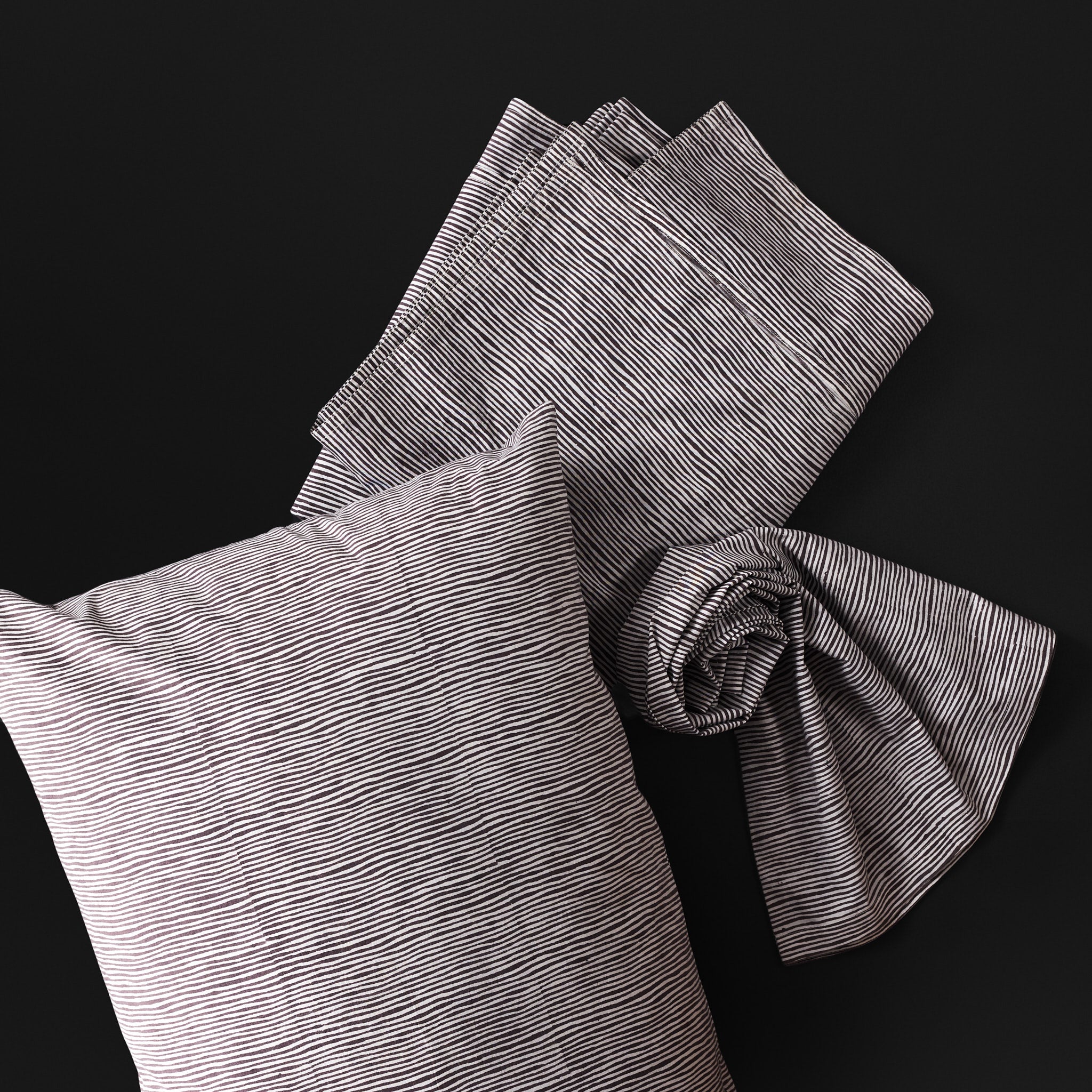 Crayon Stripe Charcoal Bedsheet & Pillow Cover Set