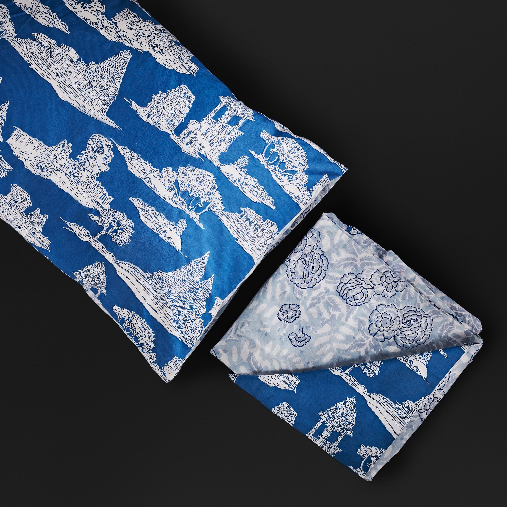 Vedika Indigo Reversible Duvet Cover & Pillow Set