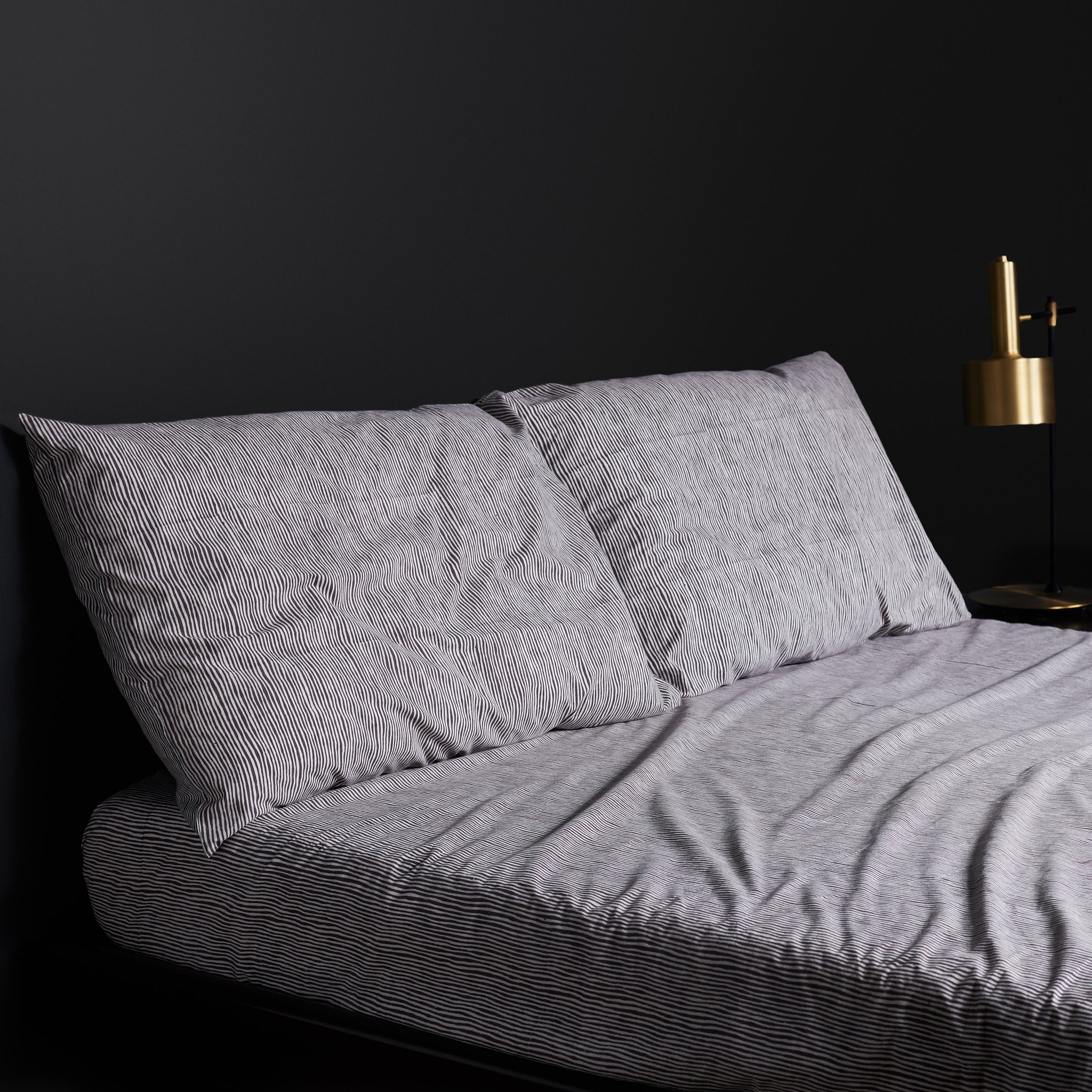 Crayon Stripe Charcoal Bedsheet & Pillow Cover Set