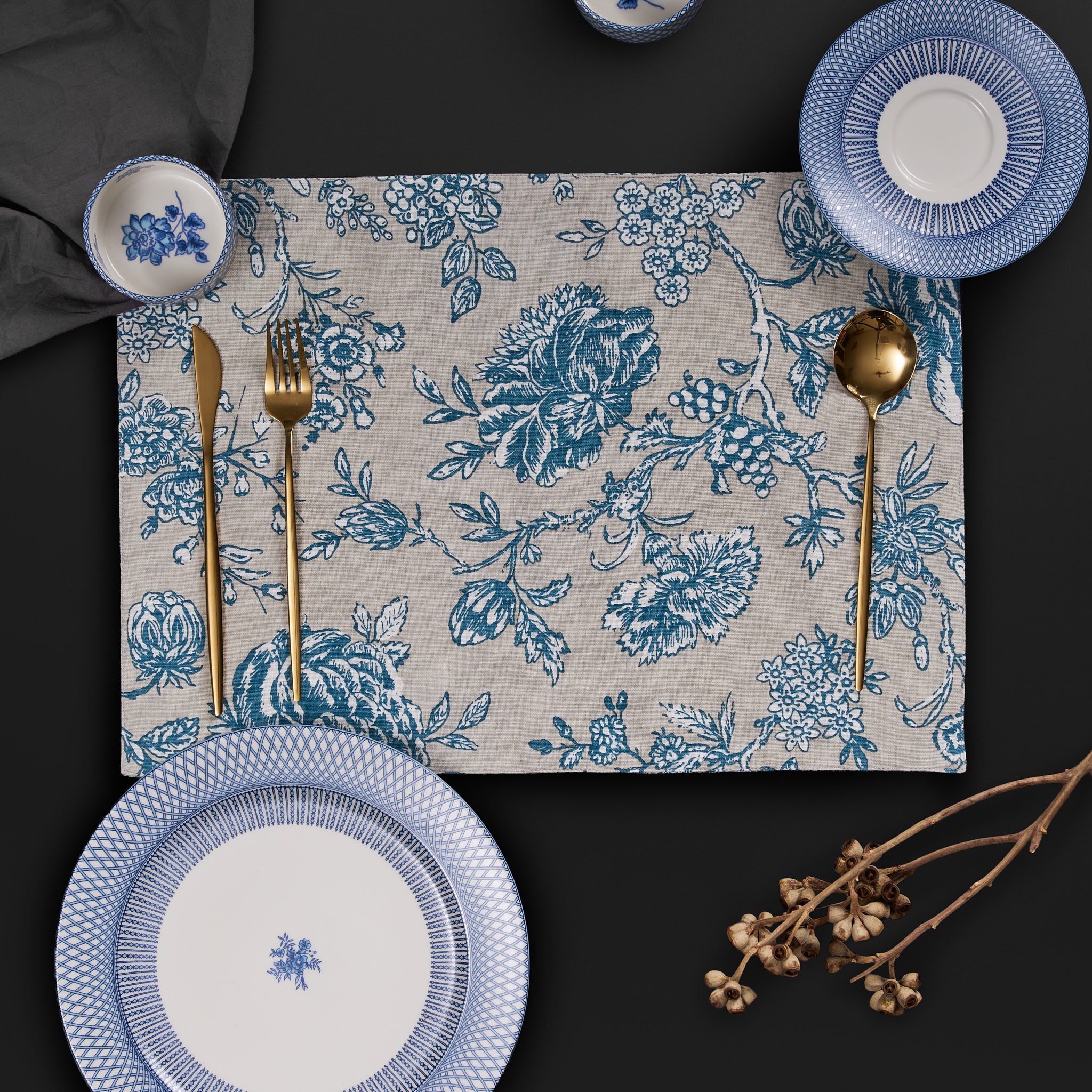 Ayana Teal Blue Reversible Placemats