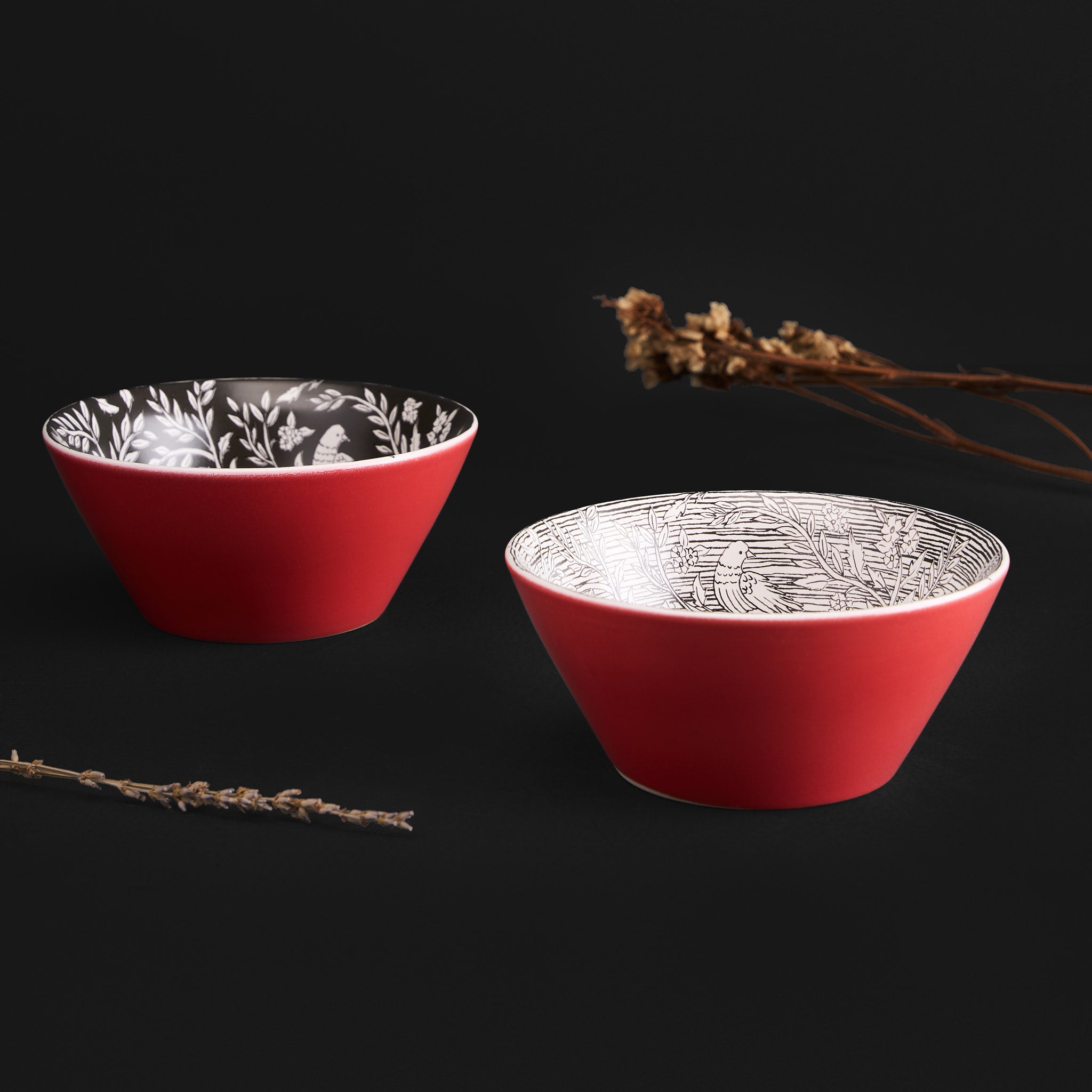 Kalam Charcoal Red Conical Bowl Set