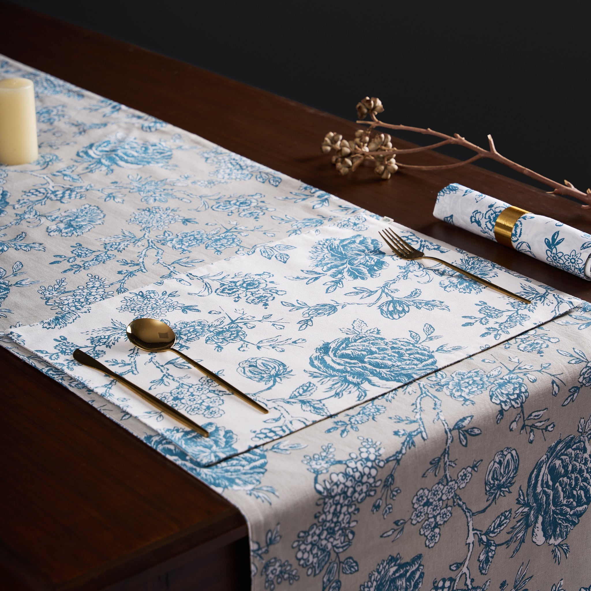 Ayana Teal Blue Reversible Table Runner