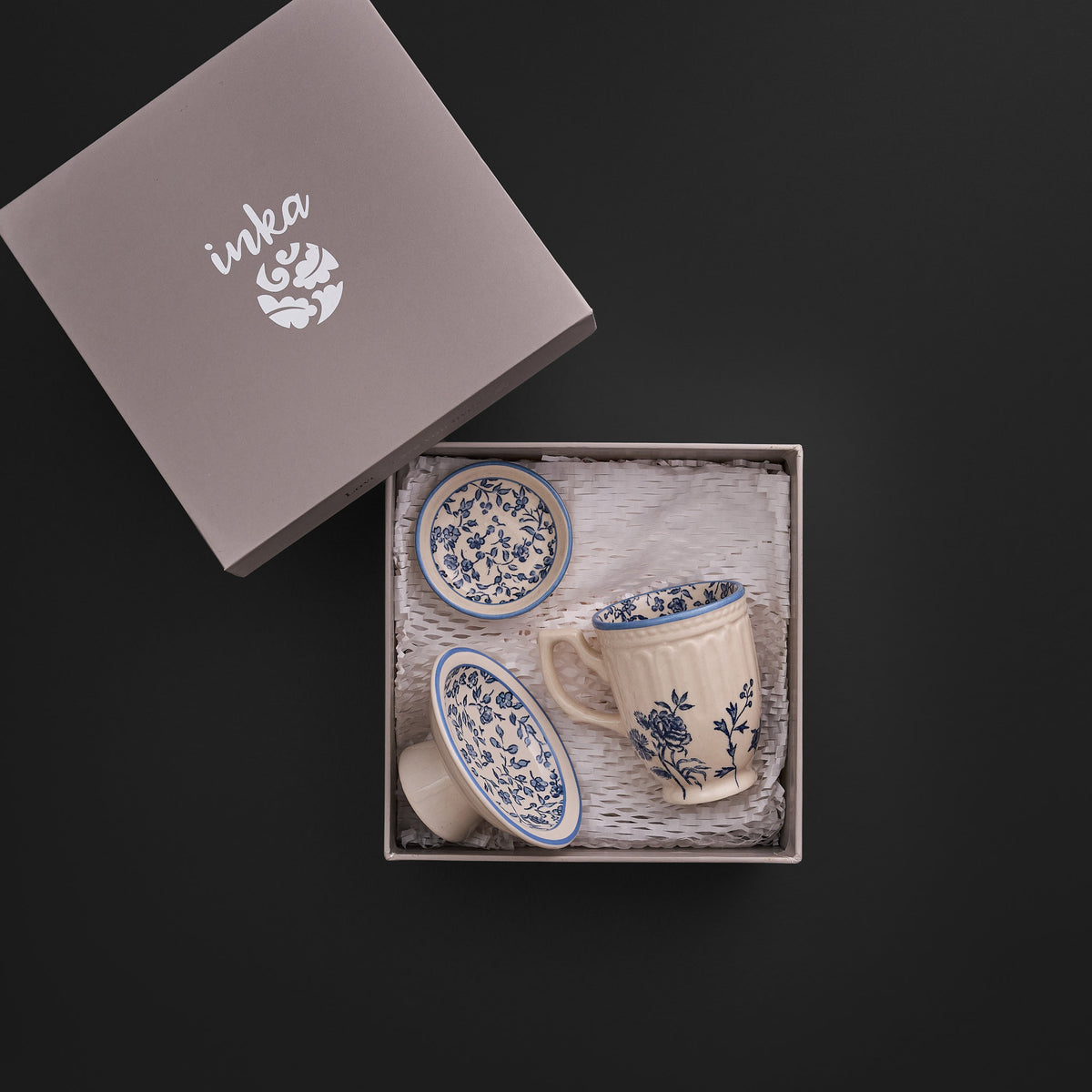 Tiana Floral China Blue Mug , Small Dish & Cookie Plate Set