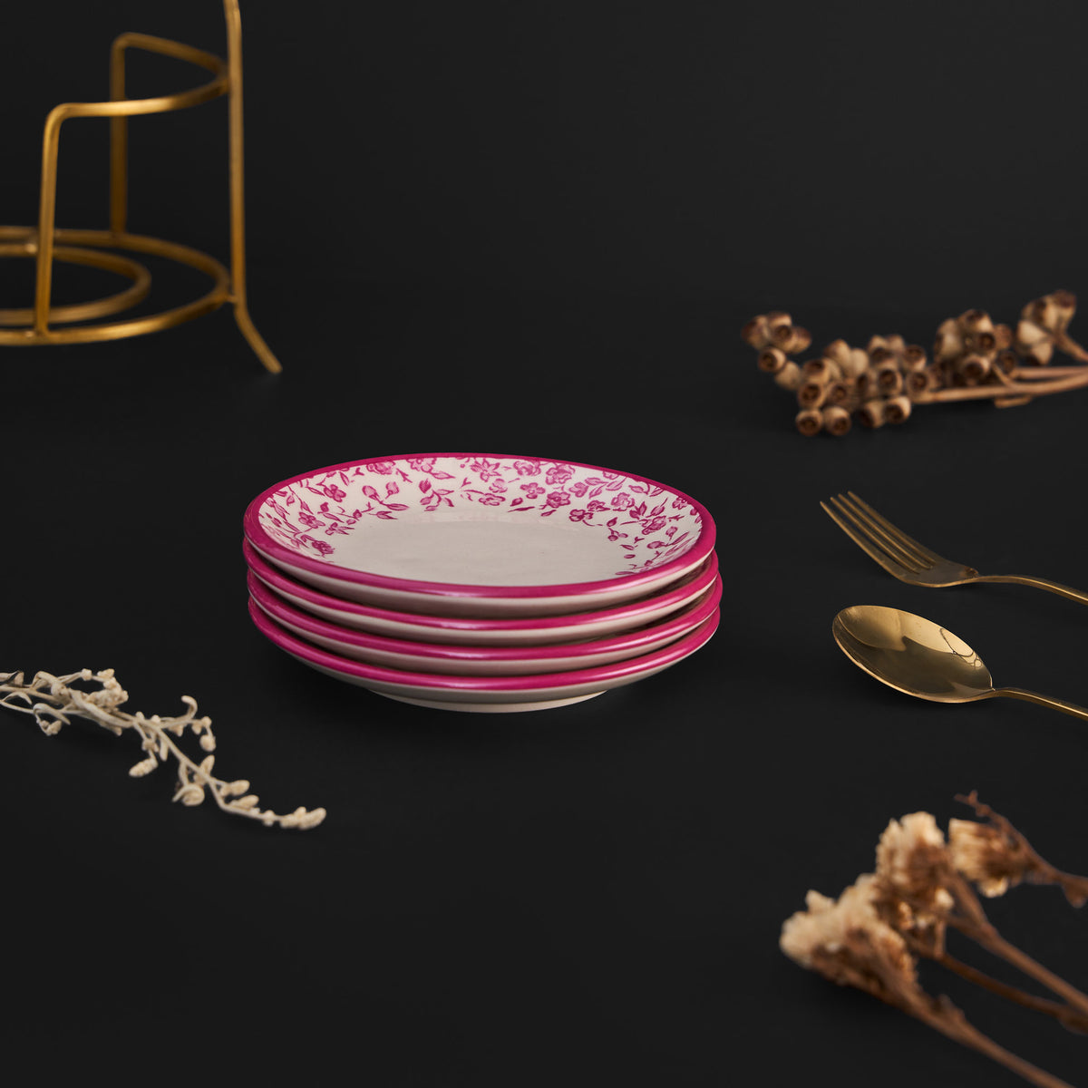 Tiana Floral Raspberry Pink Mezze Plate Set