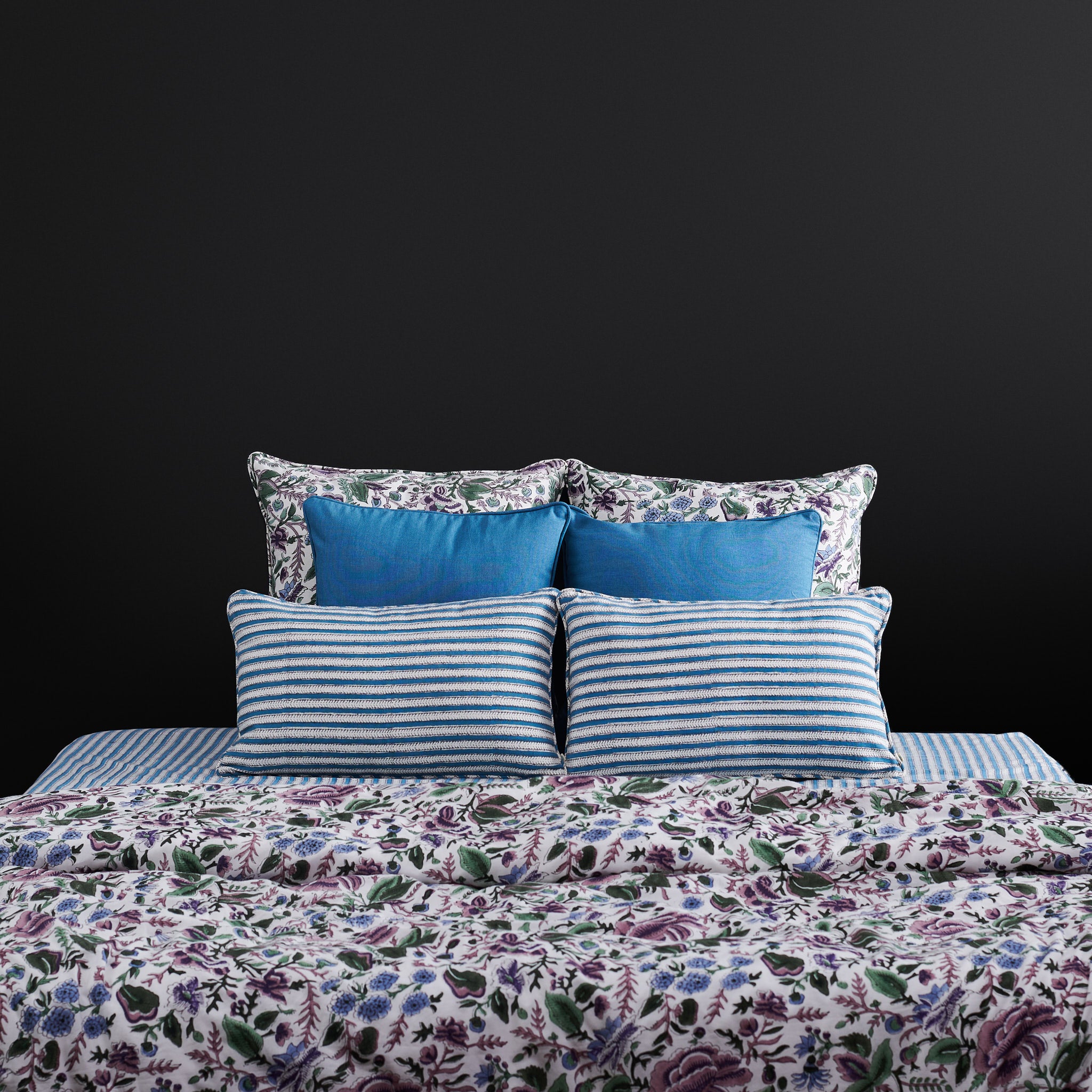 Feather Stripe Ladakh Blue Cushion