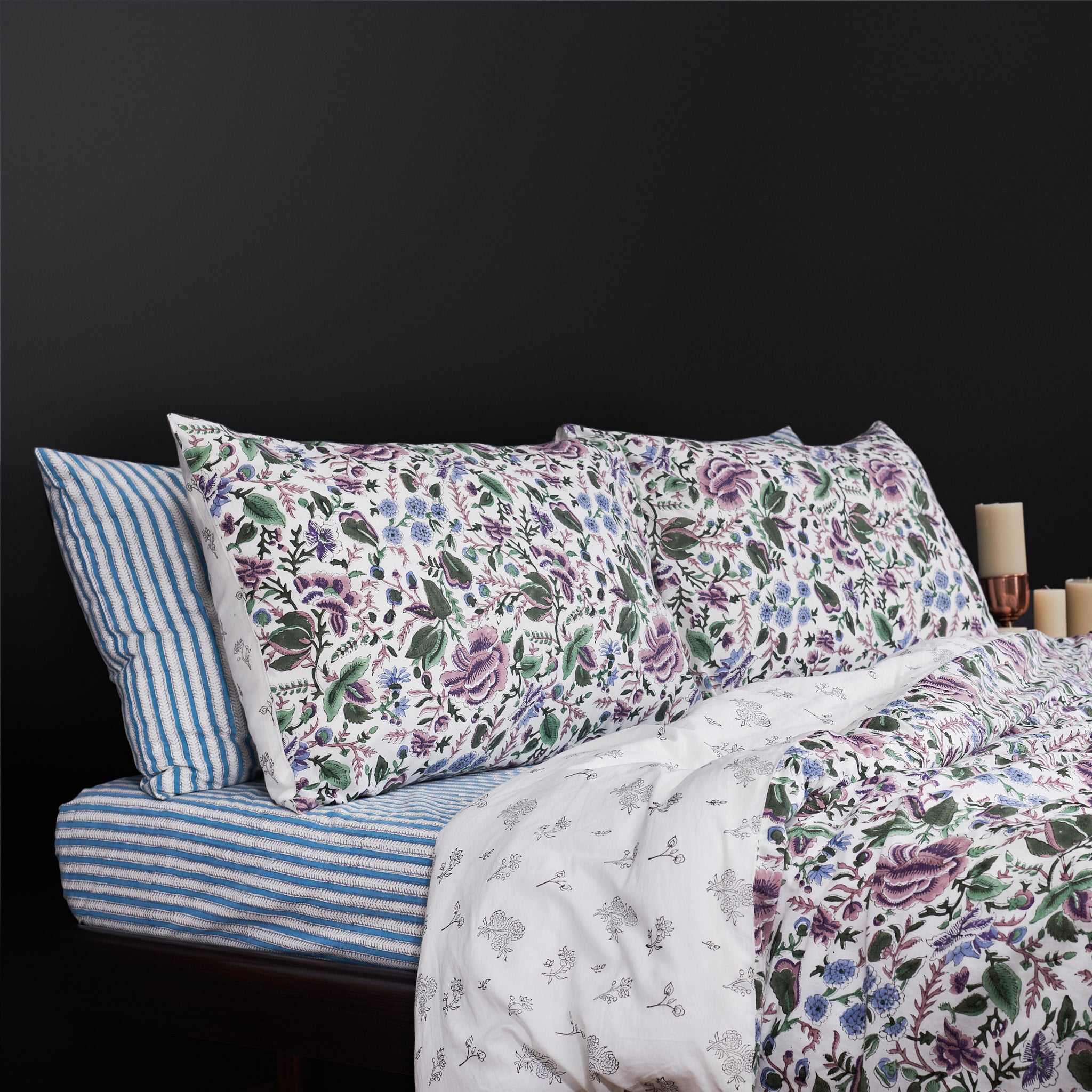 Jamila Blue Reversible Duvet Cover & Pillow Set