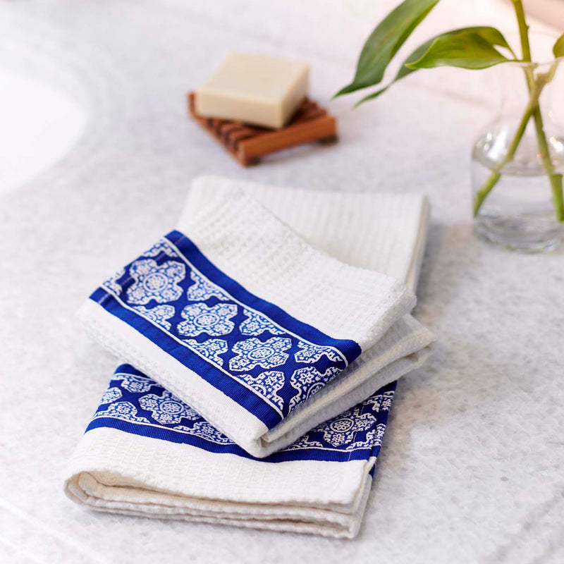 Jali indigo hand towels (Set of 2)