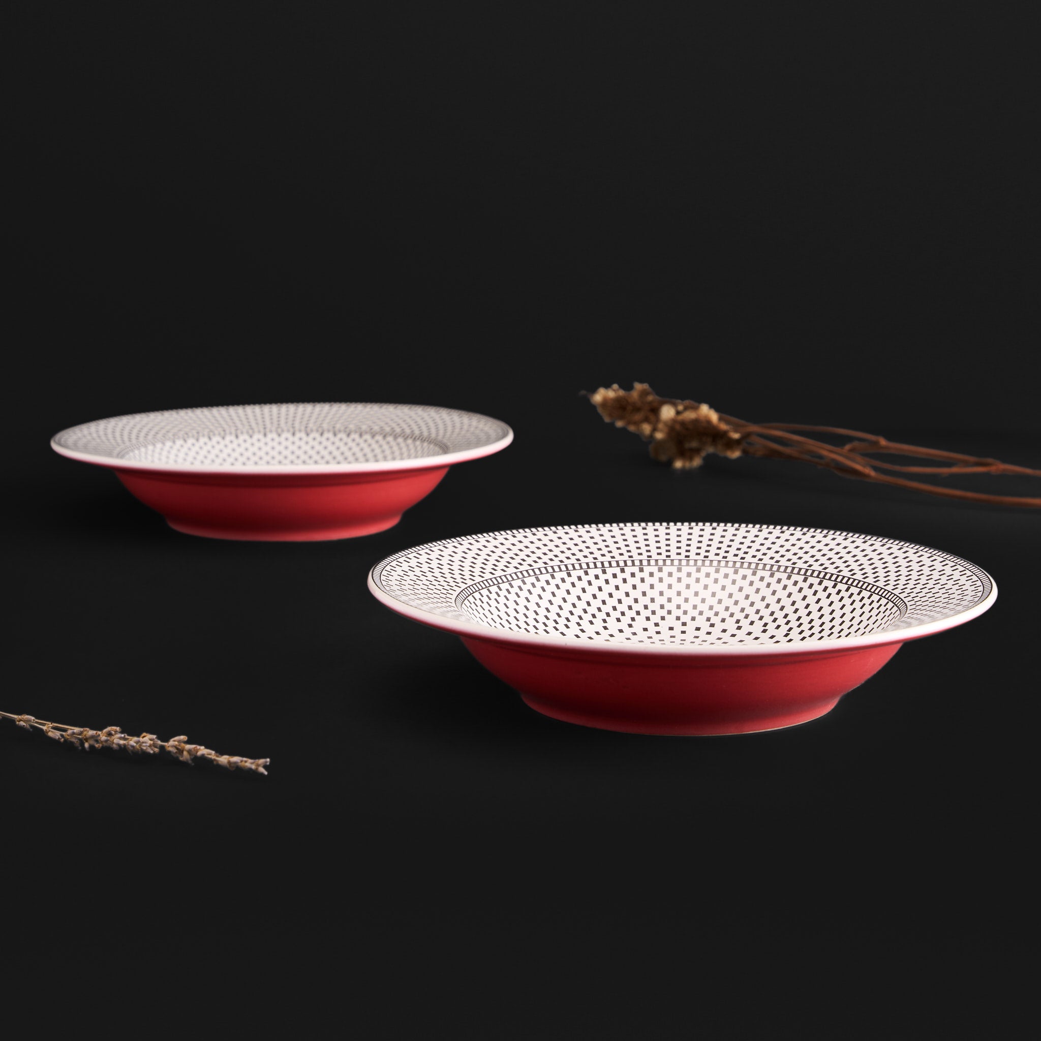 Kalam Charcoal Red Halo Large Bowl Set
