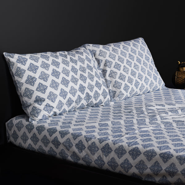 Jali indigo bedsheet & pillow cover set