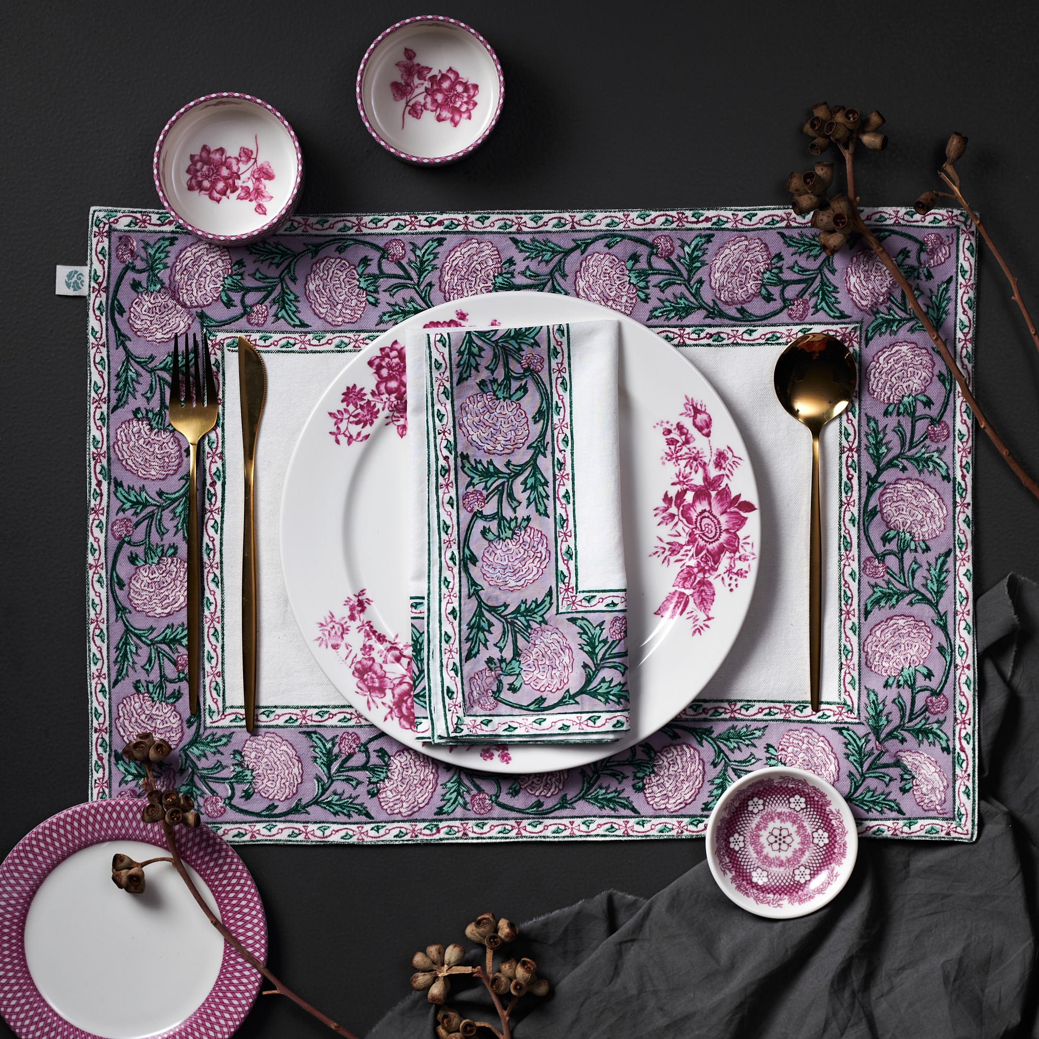 Meesha Magenta Pink  Reversible Placemats