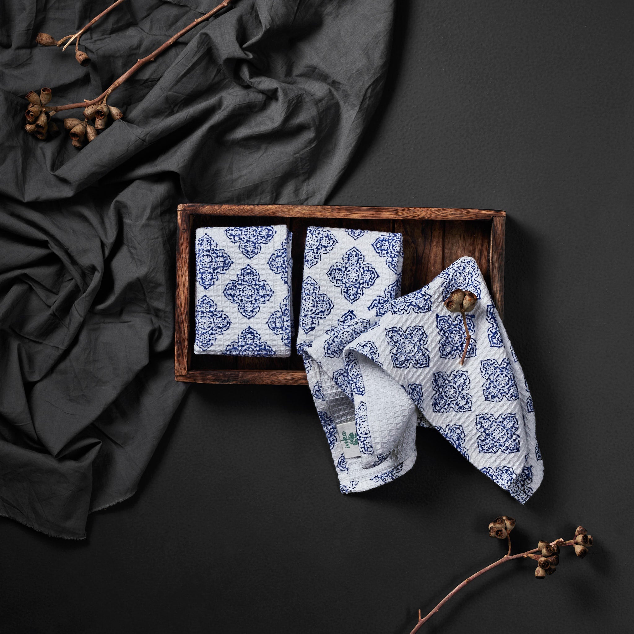 Jali Indigo Face Towels