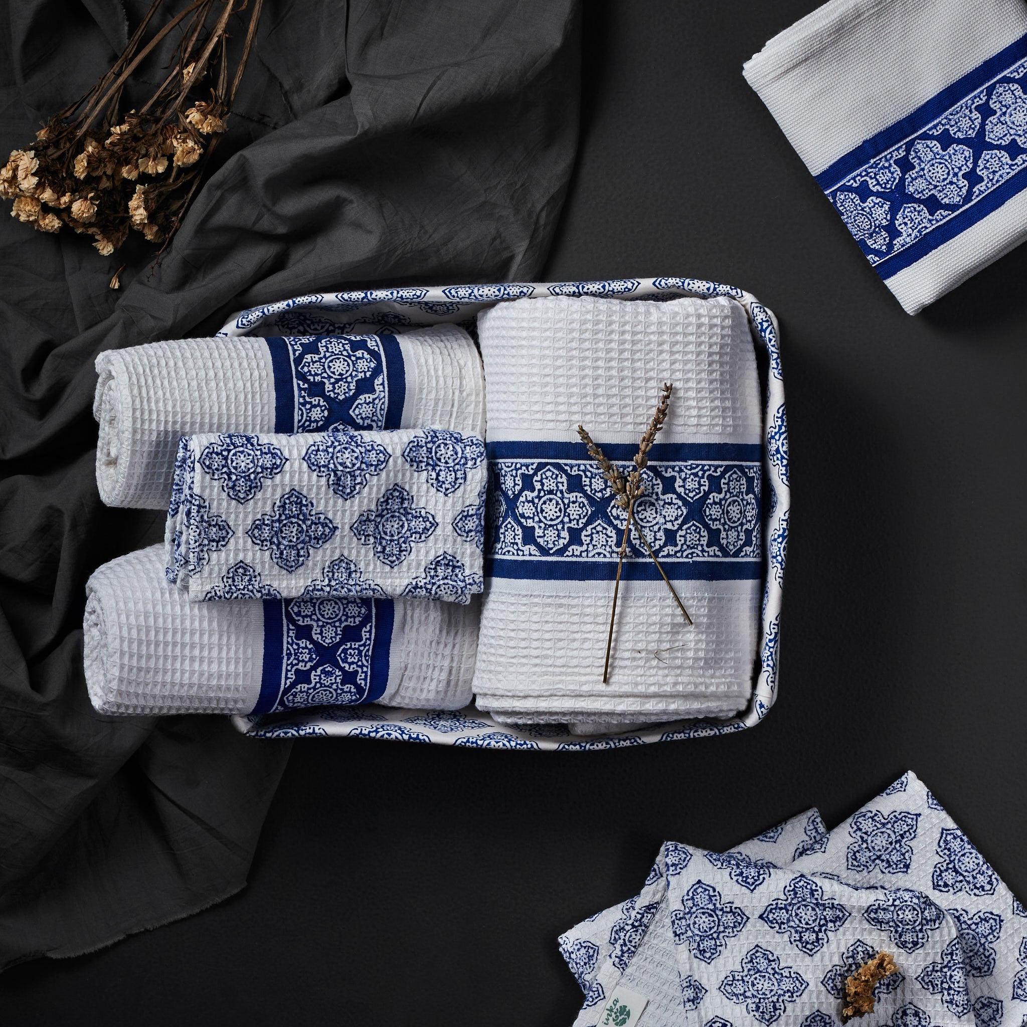 Jali Indigo Towel Set