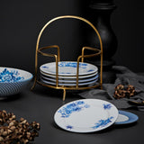 Renata china blue snack plate set (Set of 6)