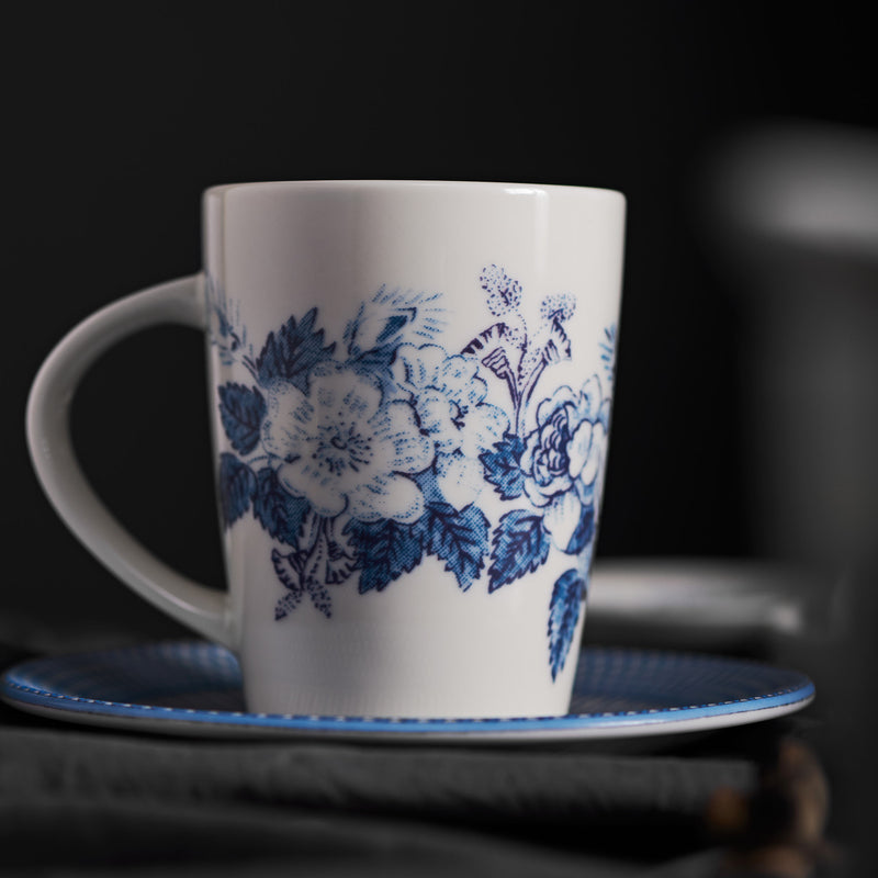 Renata china blue mug & small dish set (Set of 2)