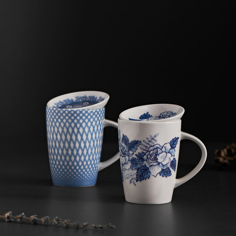 Renata china blue mug & small dish set (Set of 2)