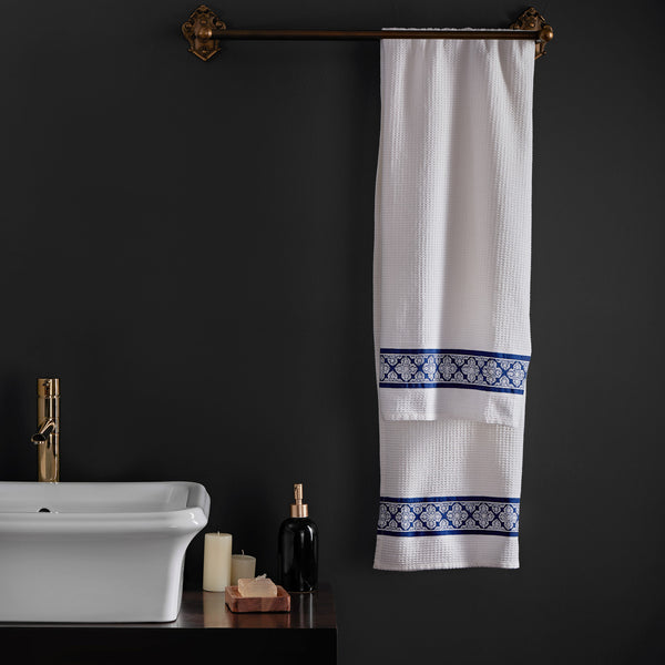 Jali indigo bath towel