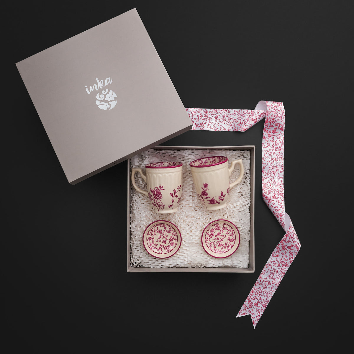 Tiana Floral Raspberry Pink Mug & Small Dish  Gift Set