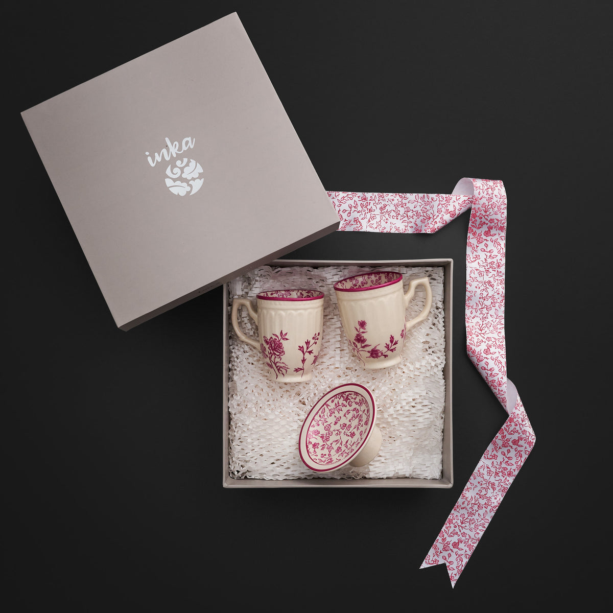 Tiana Floral Raspberry Pink Mug & Cookie Plate Gift Set