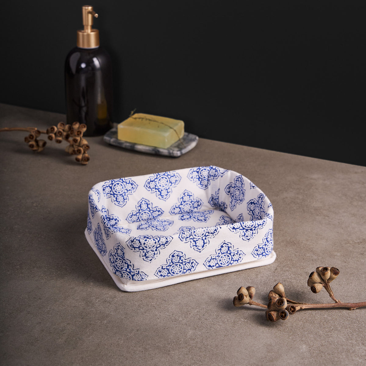 Jali Indigo Face Towels with Tray Set