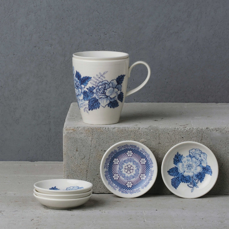 Renata china blue mug & small dish set (Set of 2)