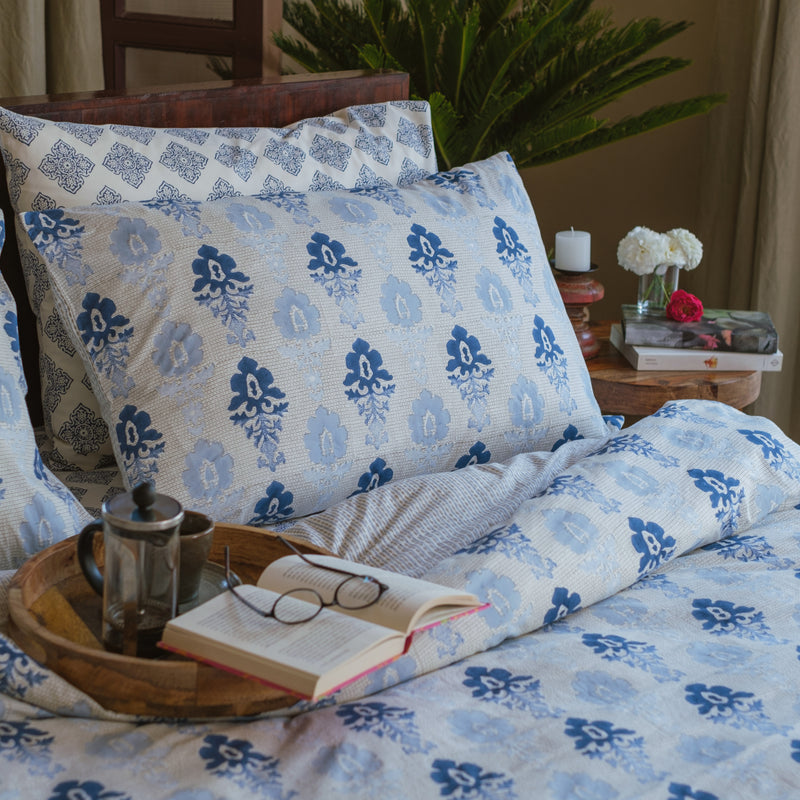 Fleur Ombre blue reversible duvet cover & pillow set